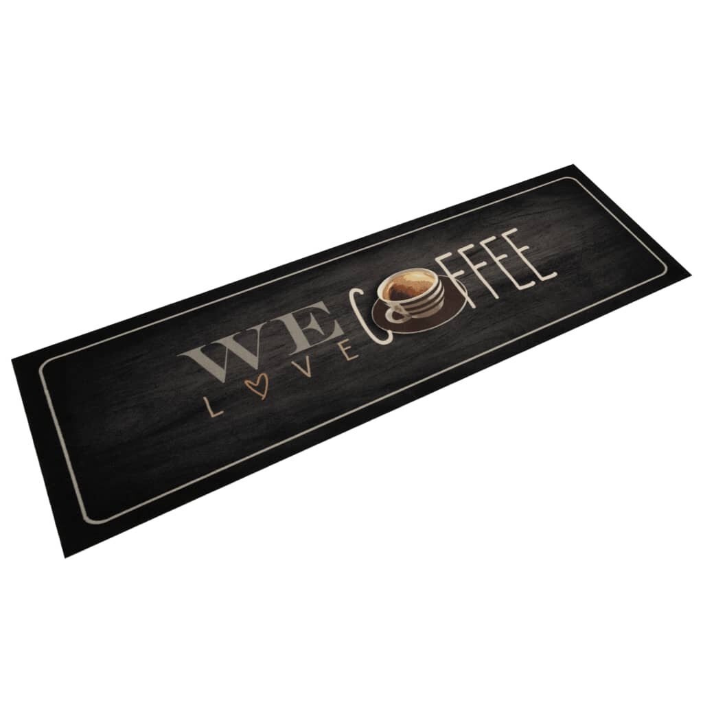 vidaXL Кухненско килимче миещо текст Coffee 45x150 см кадифе