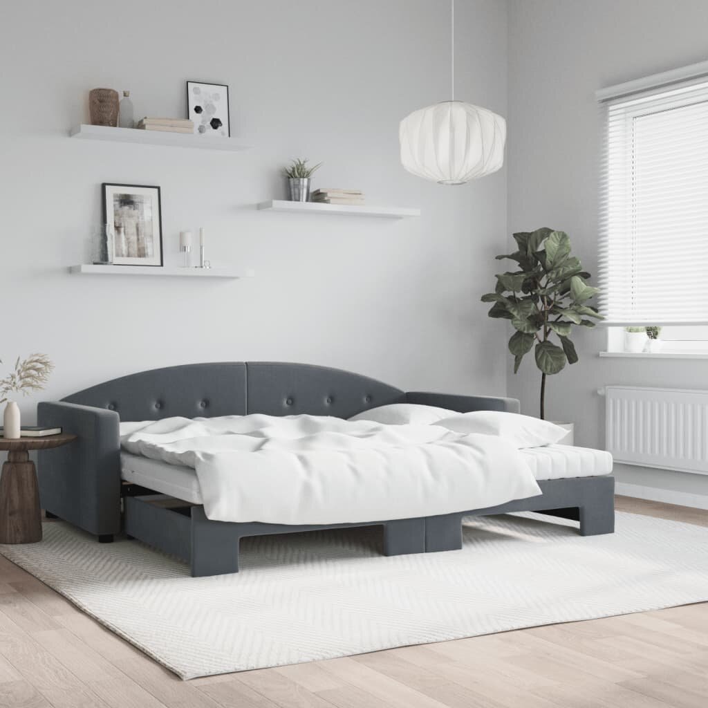 vidaXL Кушетка с разтегателен диван и матраци тъмносива 90x190 см кадифена