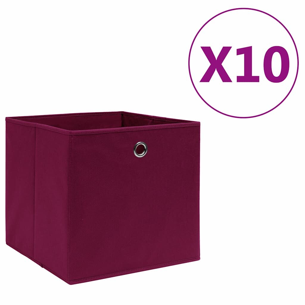 vidaXL Кутии за съхранение 10 бр нетъкан плат 28x28x28 см тъмночервени