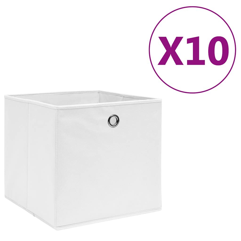 vidaXL Кутии за съхранение 10 бр нетъкан текстил 28x28x28 см бели