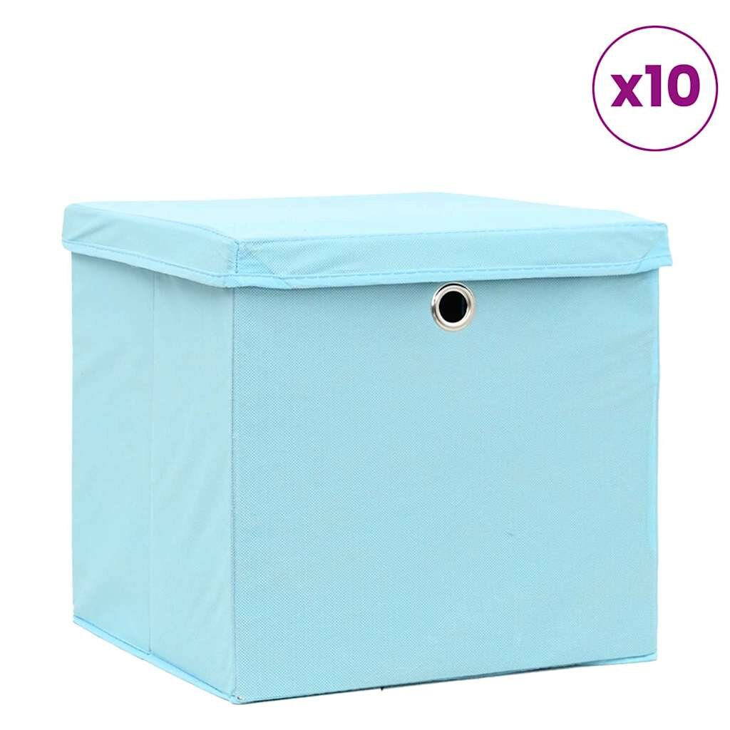 vidaXL Кутии за съхранение с капаци 10 бр 28x28x28 см бебешко синьо