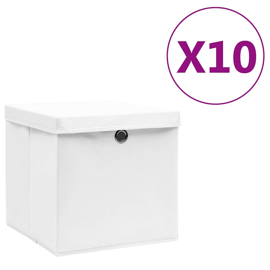 vidaXL Кутии за съхранение с капаци 10 бр 28x28x28 см бели
