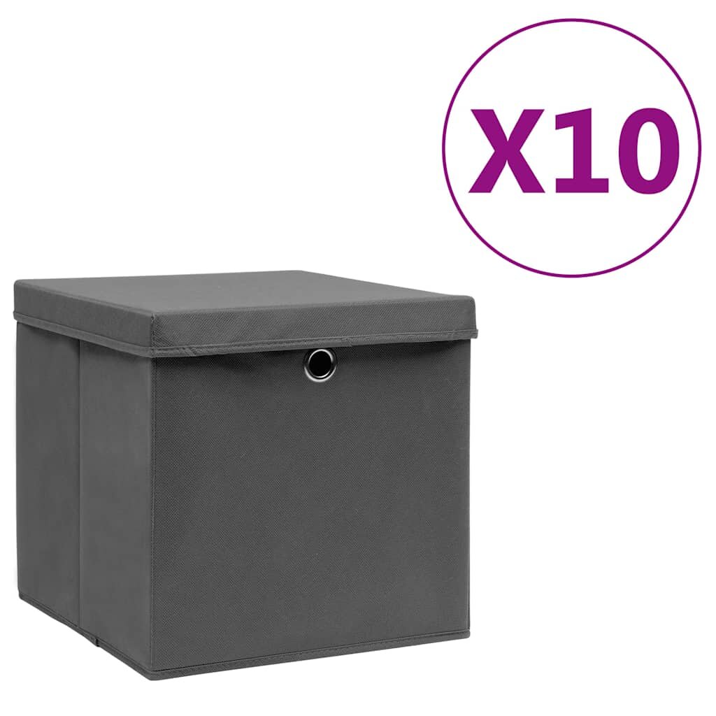 vidaXL Кутии за съхранение с капаци 10 бр 28x28x28 см черни