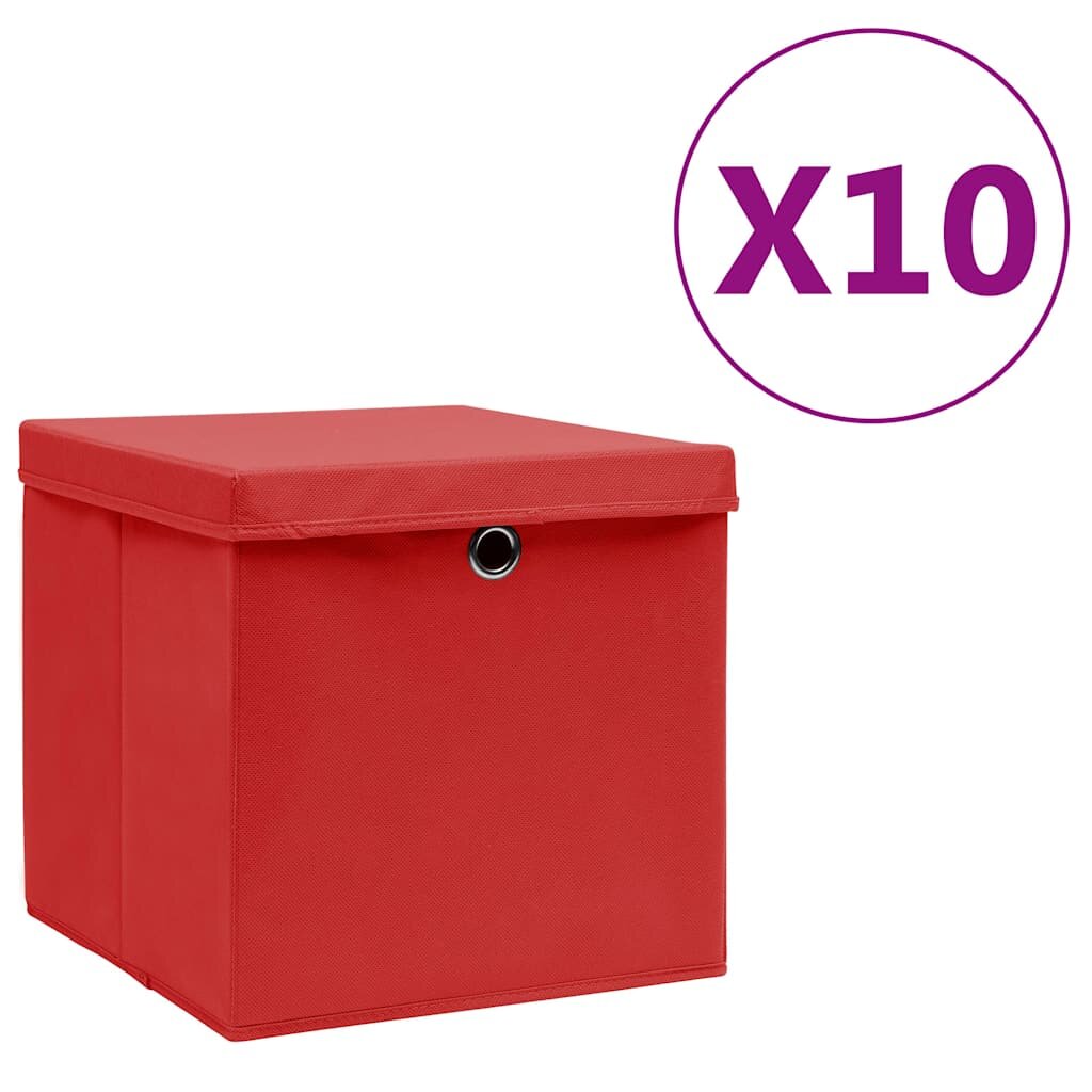 vidaXL Кутии за съхранение с капаци 10 бр 28x28x28 см червени