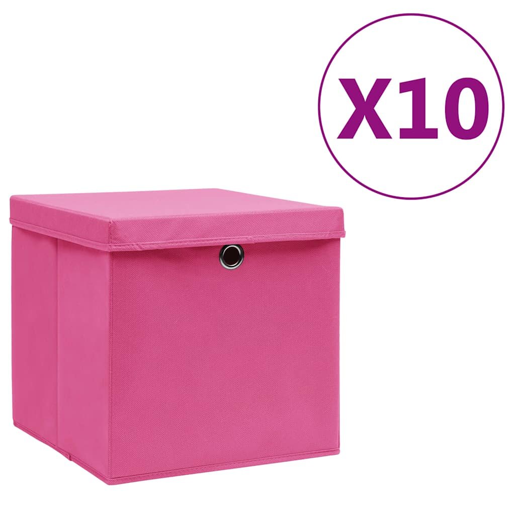 vidaXL Кутии за съхранение с капаци 10 бр 28x28x28 см розови