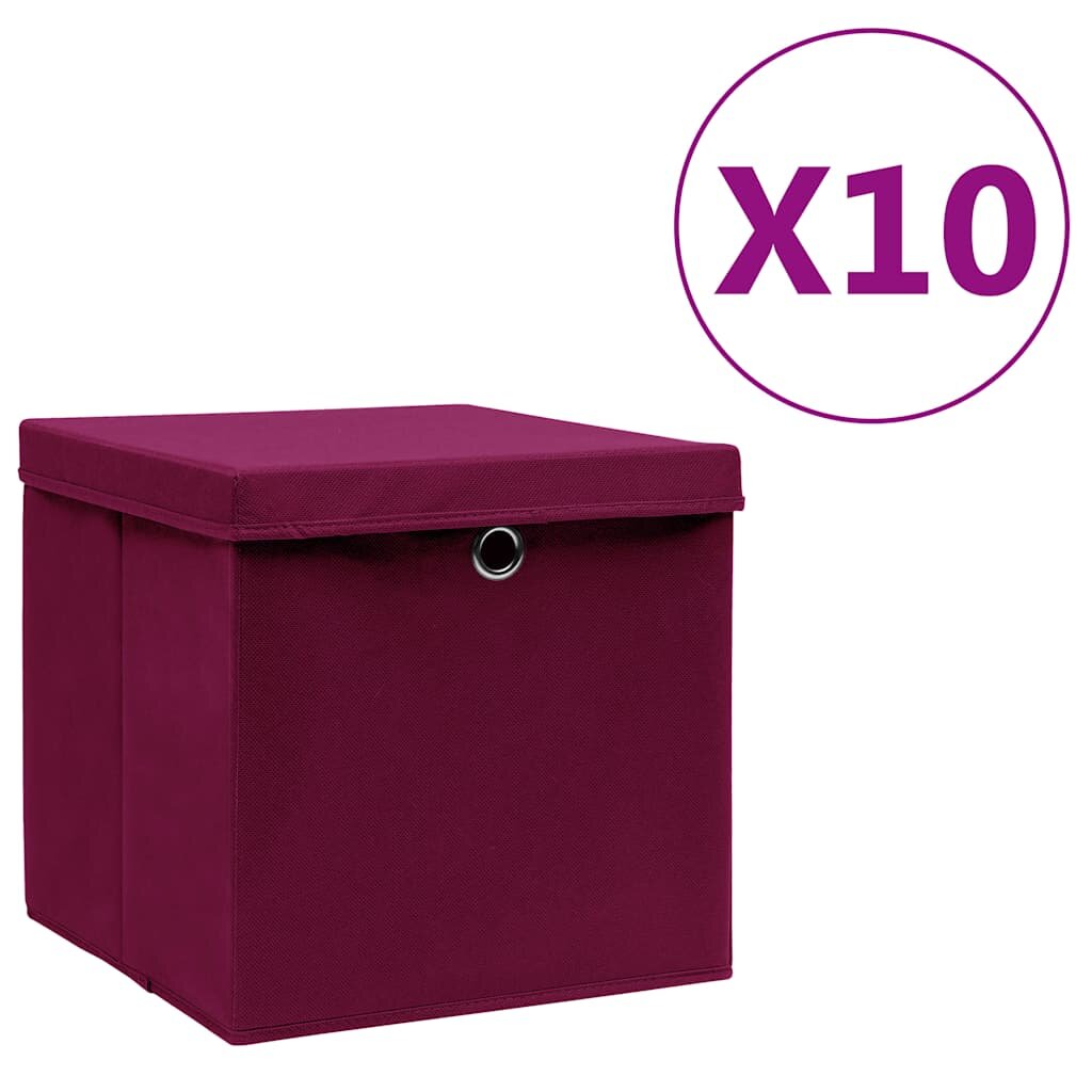 vidaXL Кутии за съхранение с капаци 10 бр 28x28x28 см тъмночервени