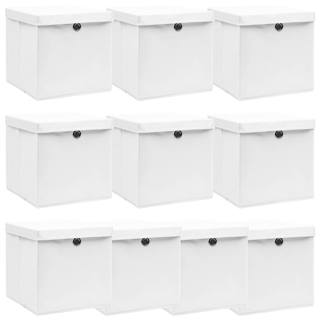 vidaXL Кутии за съхранение с капаци 10 бр бели 32x32x32 см плат