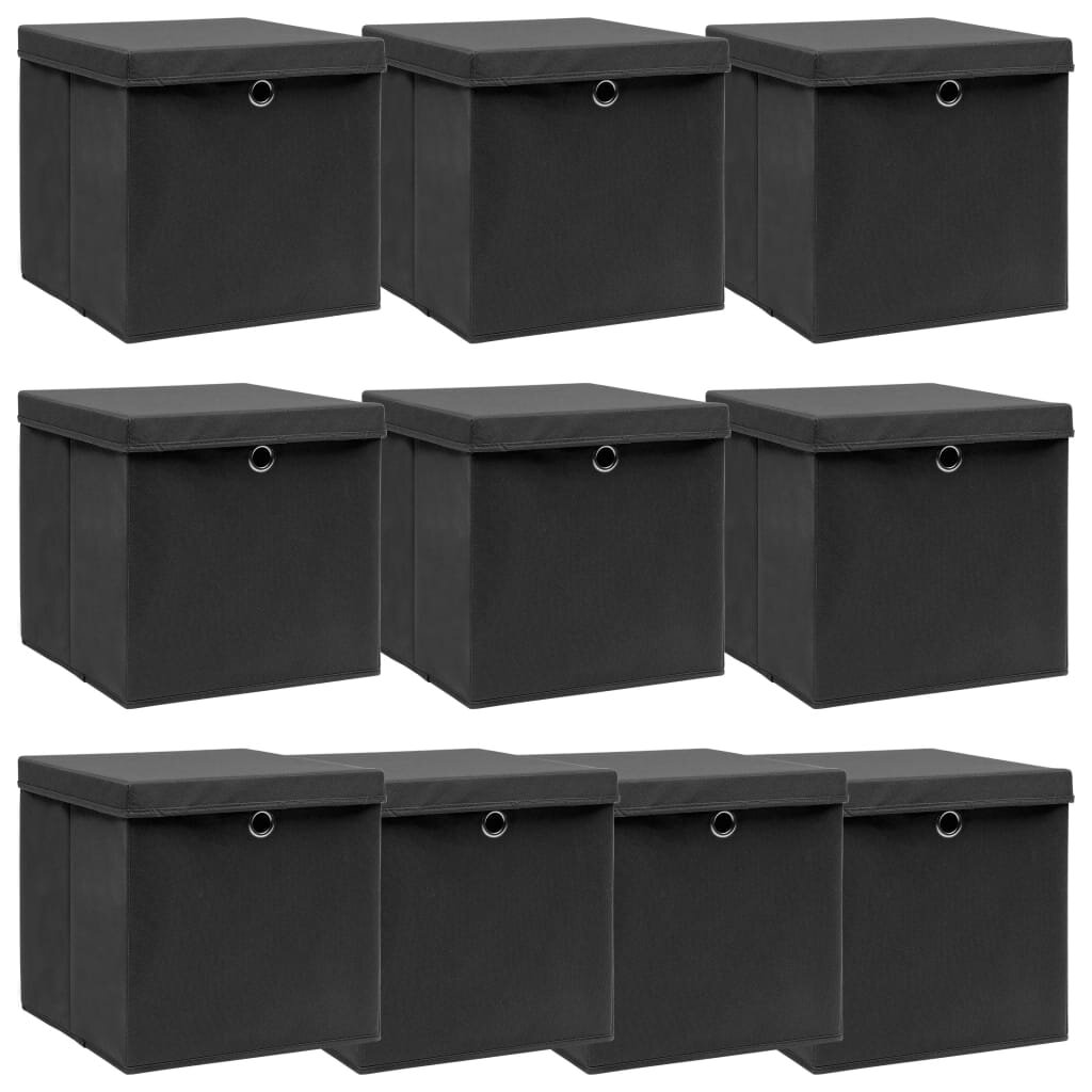 vidaXL Кутии за съхранение с капаци 10 бр черни 32x32x32 см плат