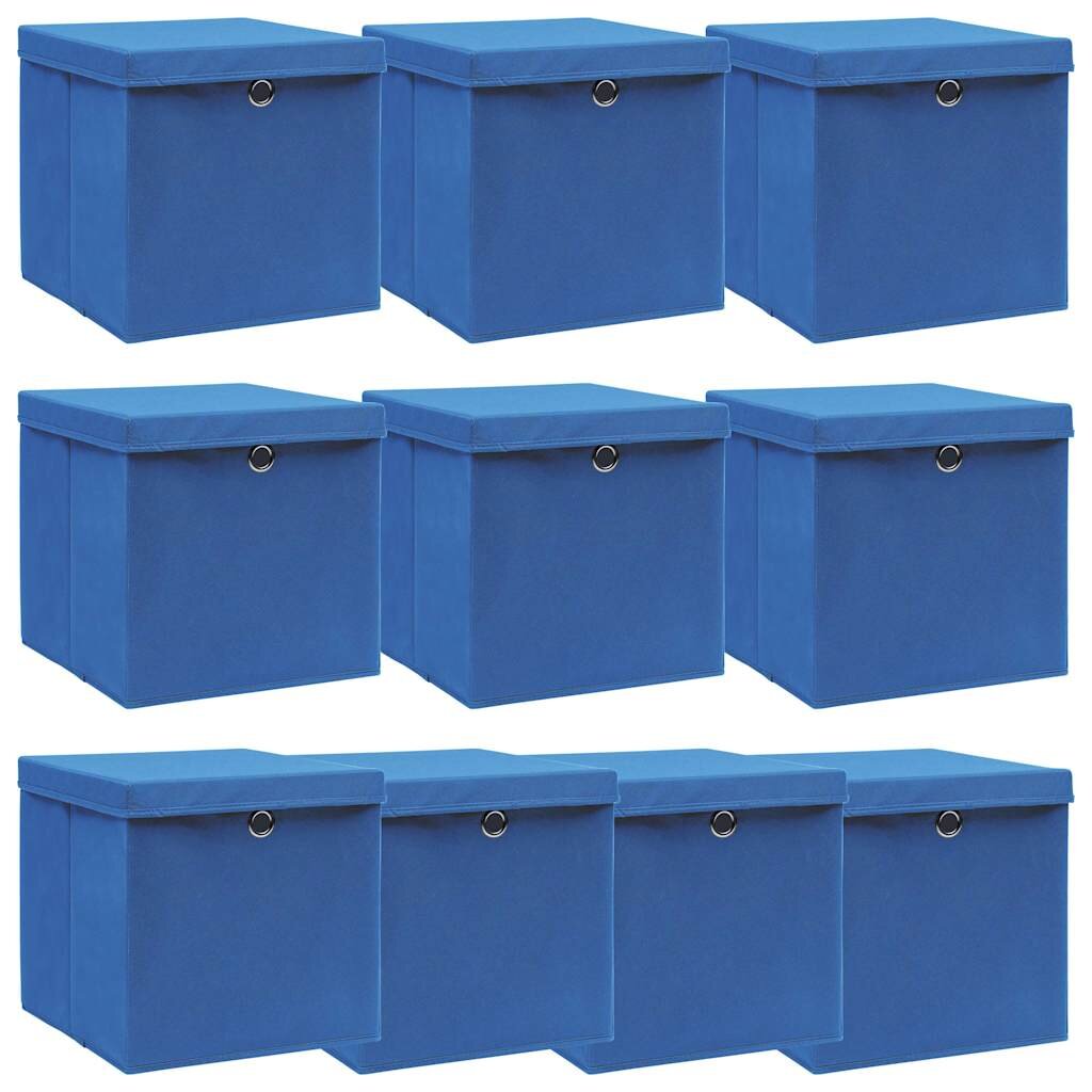 vidaXL Кутии за съхранение с капаци 10 бр сини 32x32x32 см плат