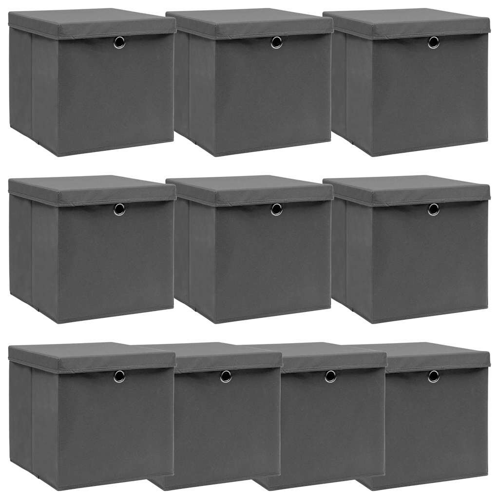 vidaXL Кутии за съхранение с капаци 10 бр сиви 32x32x32 см плат