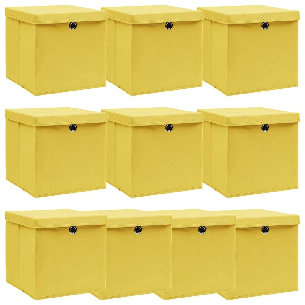 vidaXL Кутии за съхранение с капаци 10 бр жълти 32x32x32 см плат