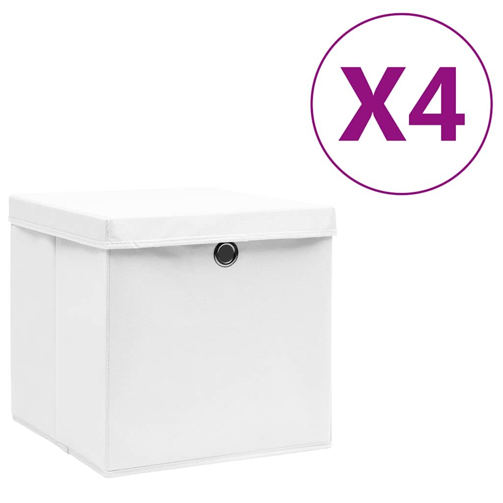 vidaXL Кутии за съхранение с капаци 4 бр 28x28x28 см бели