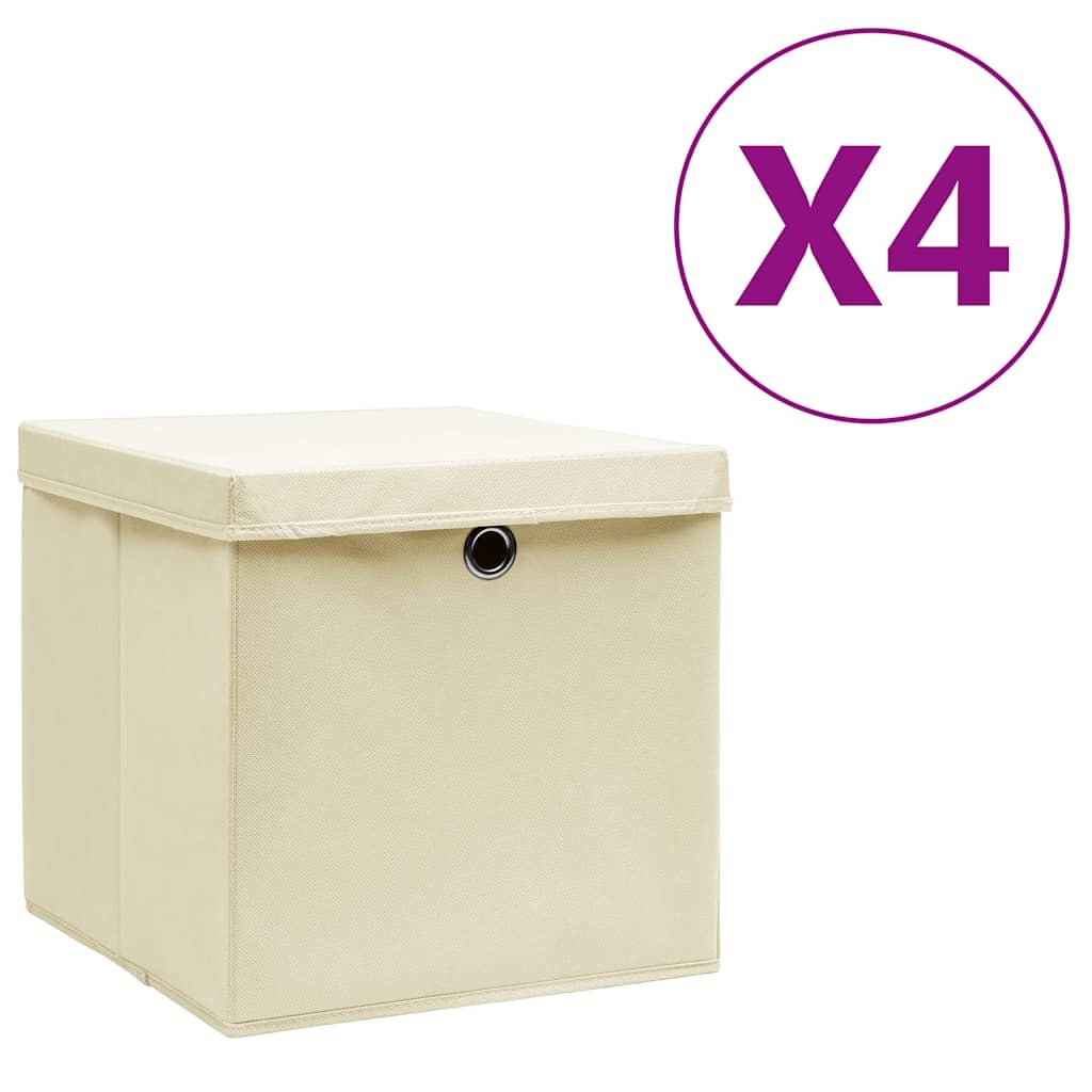 vidaXL Кутии за съхранение с капаци 4 бр 28x28x28 см кремави