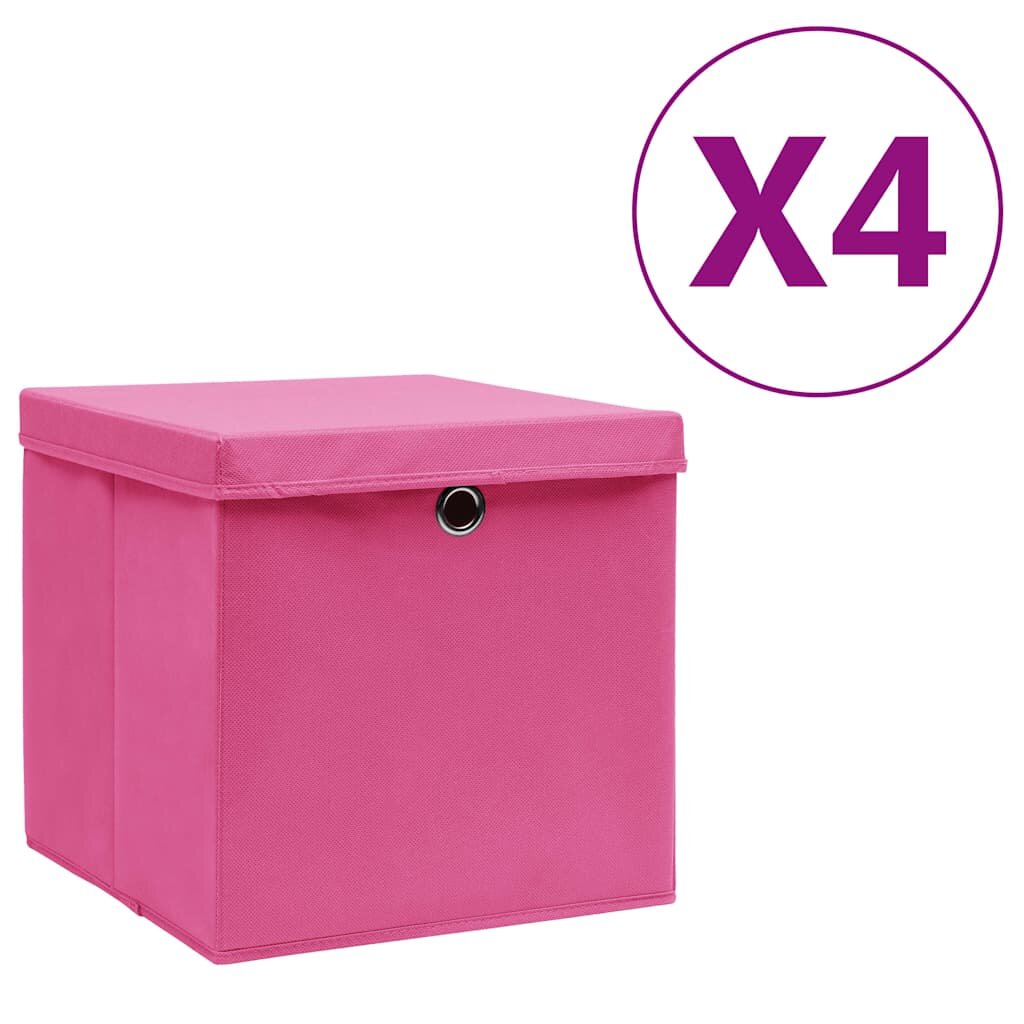 vidaXL Кутии за съхранение с капаци 4 бр 28x28x28 см розови