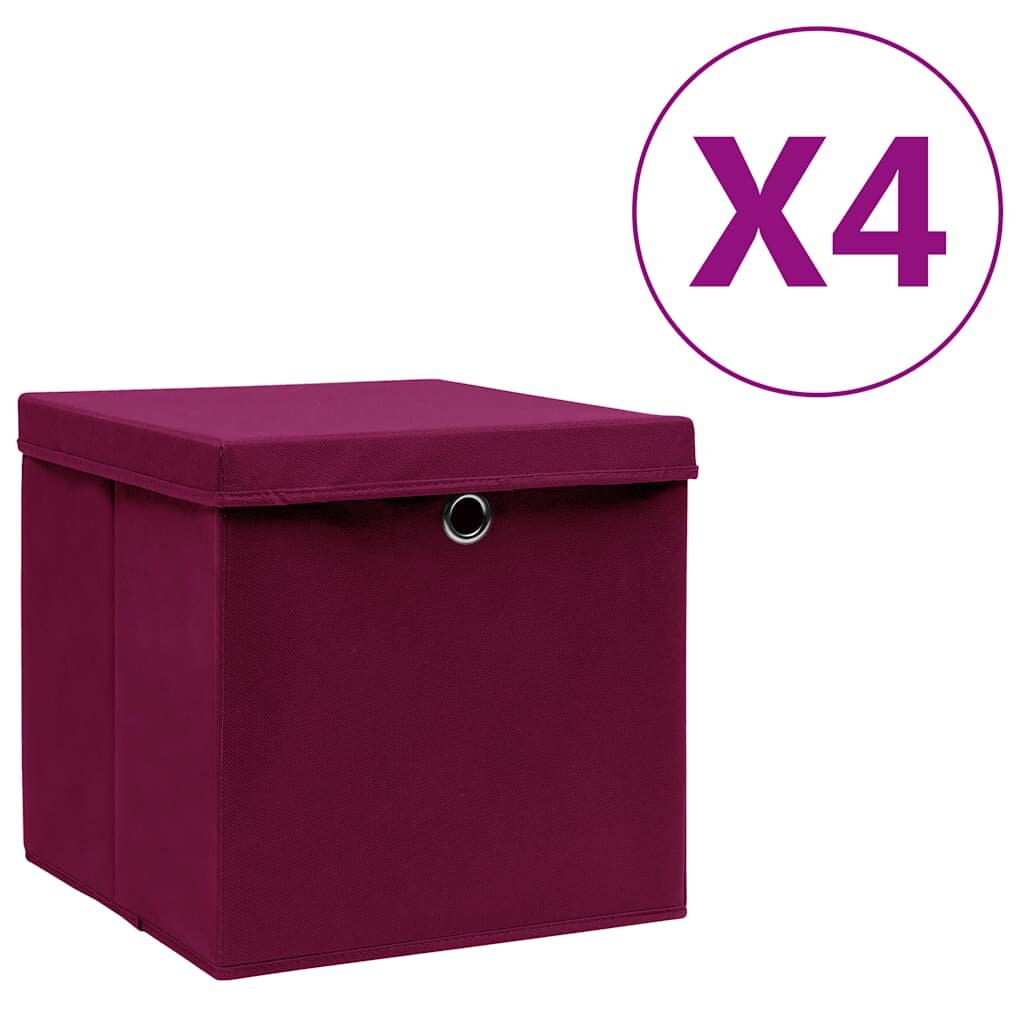 vidaXL Кутии за съхранение с капаци 4 бр 28x28x28 см тъмночервени