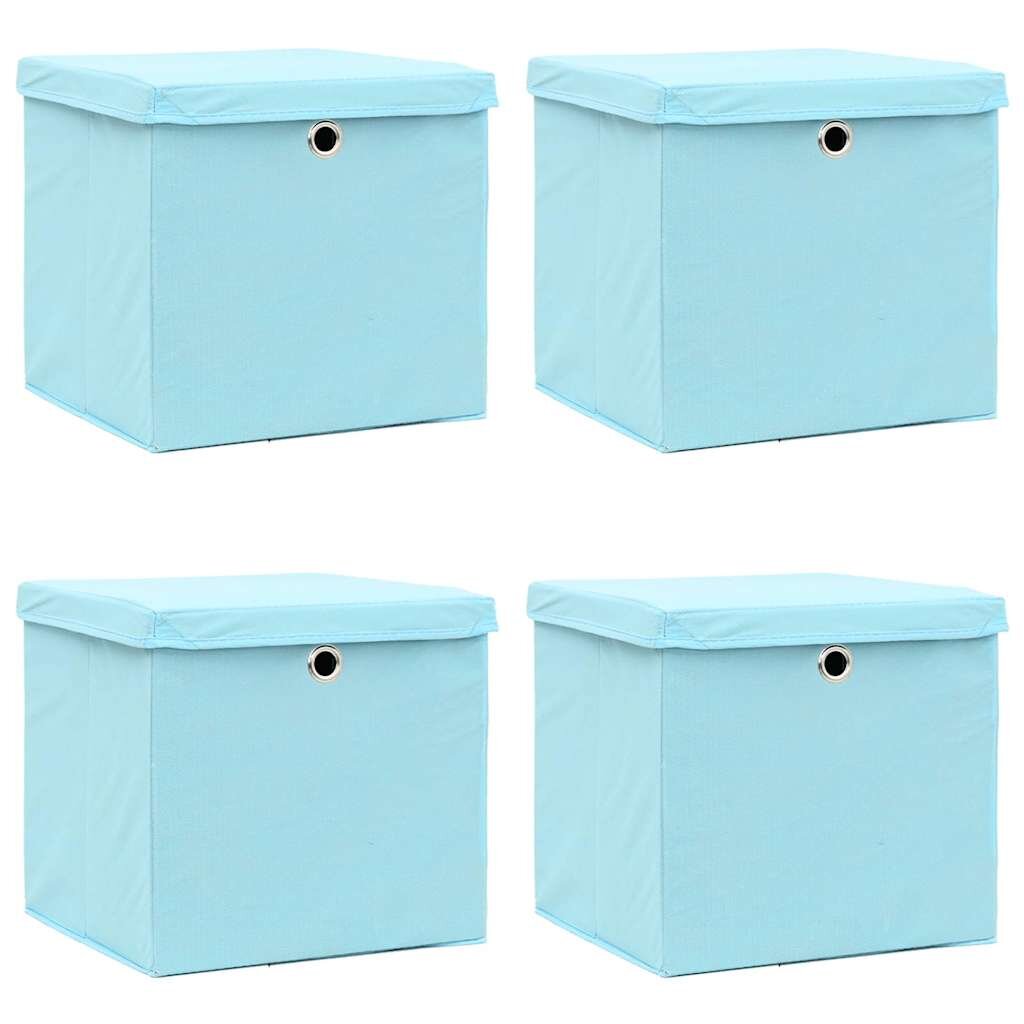 vidaXL Кутии за съхранение с капаци 4 бр бебешко сини 32x32x32 см плат
