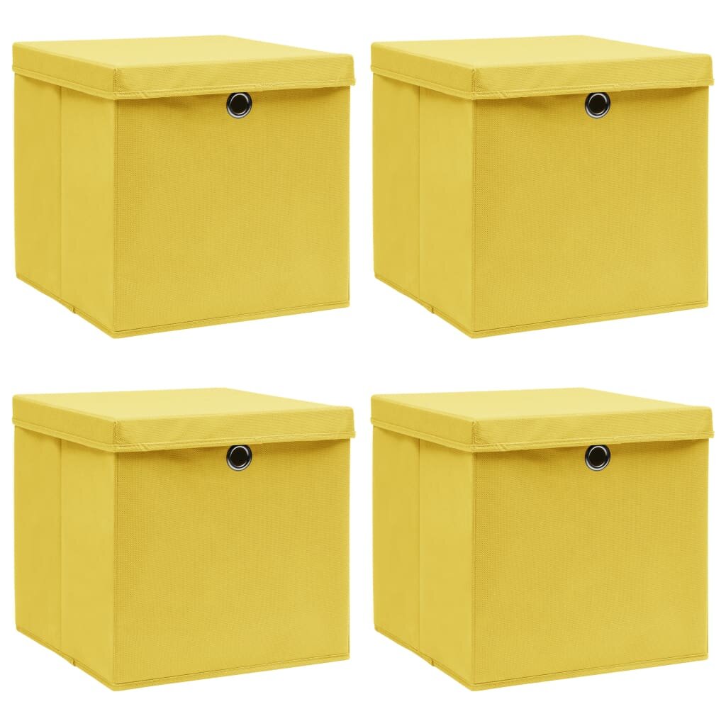 vidaXL Кутии за съхранение с капаци 4 бр жълти 32x32x32 см плат
