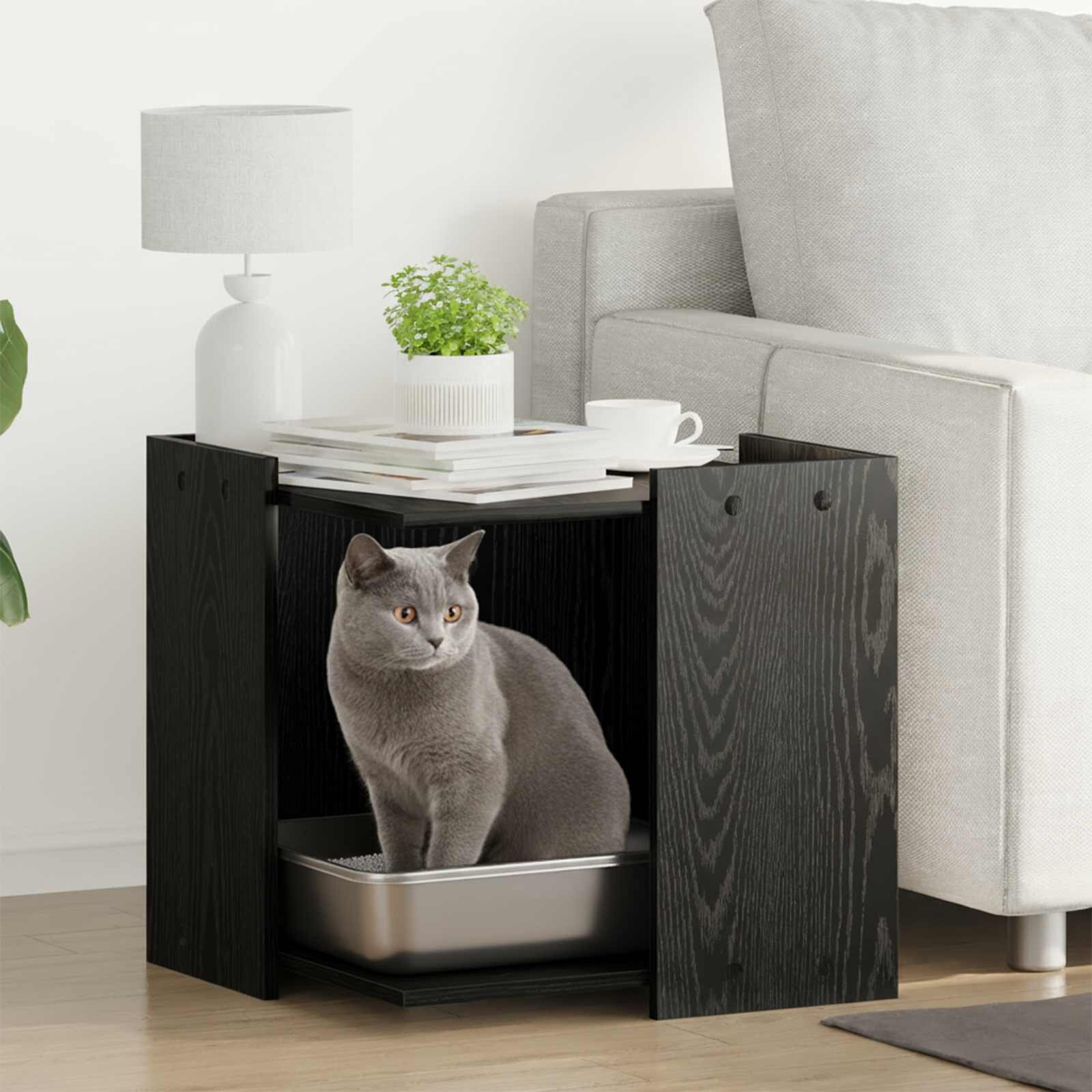 vidaXL Кутия за котешки отпадъци Черен дъб 53 x 53 x 51 см