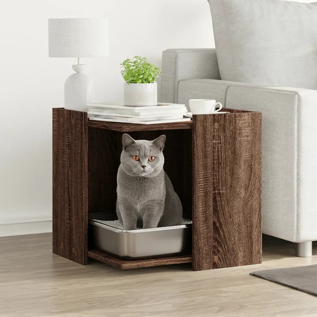 vidaXL Кутия за котешки отпадъци Кафяв дъб 53 x 53 x 51 см