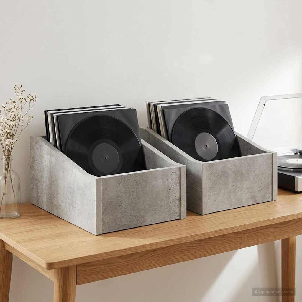 vidaXL Кутия за LP записи 2 бр. Бетонно сиво 23 x 33 x 16 см