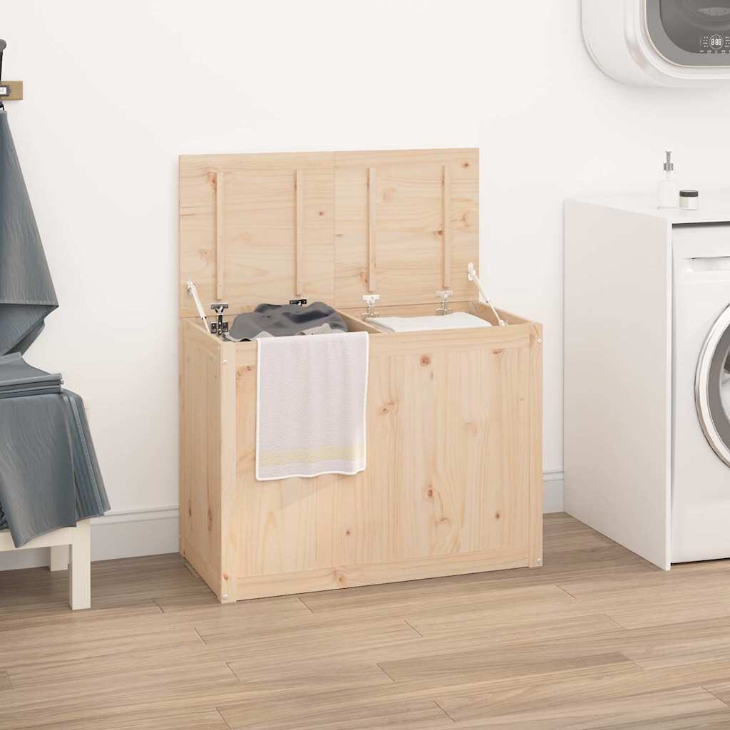 vidaXL Кутия за пране 885x44x66 см борово дърво масив