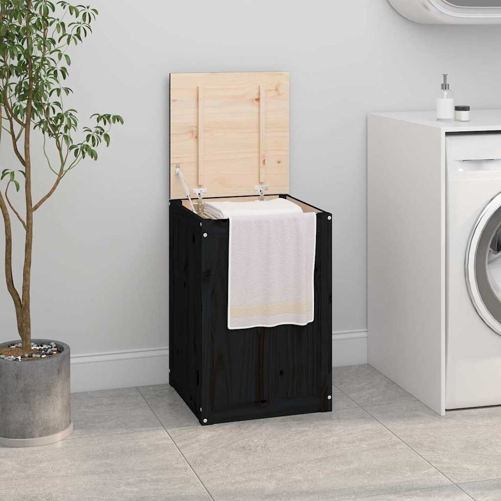 vidaXL Кутия за пране черна 44x44x66 см борово дърво масив