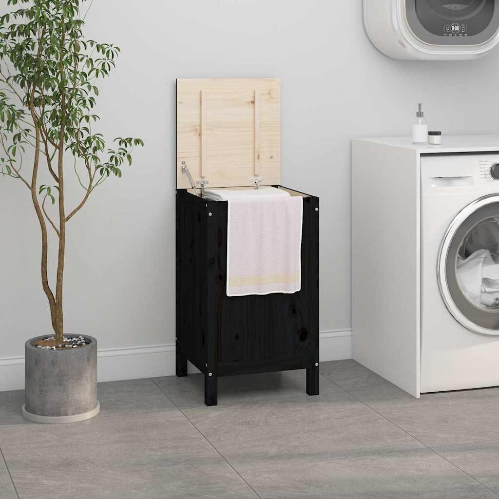 vidaXL Кутия за пране черна 44x44x76 см борово дърво масив