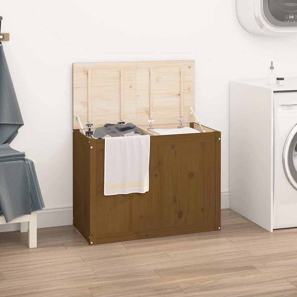 vidaXL Кутия за пране меденокафява 885x44x66 см борово дърво масив