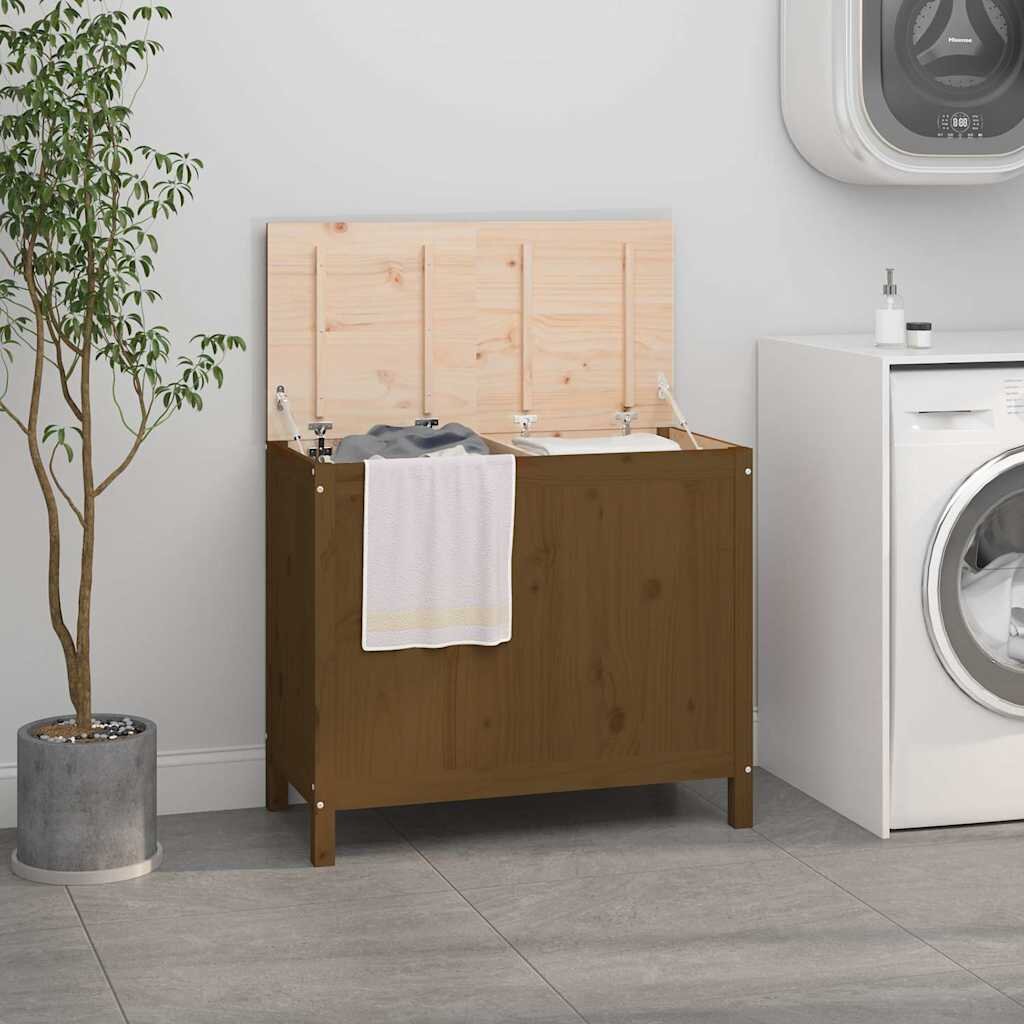vidaXL Кутия за пране меденокафява 885x44x76 см борово дърво масив
