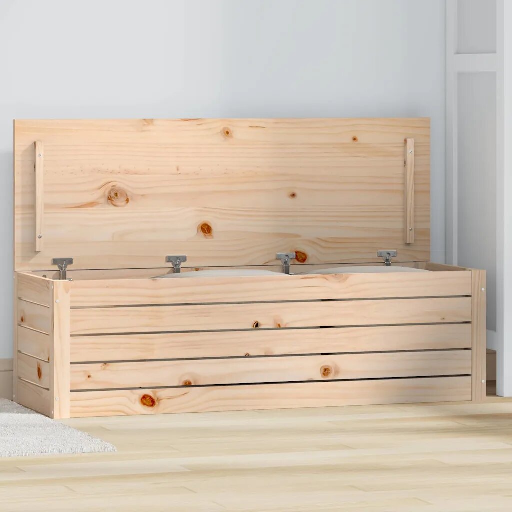 vidaXL Кутия за съхранение 109x365x33 см борово дърво масив
