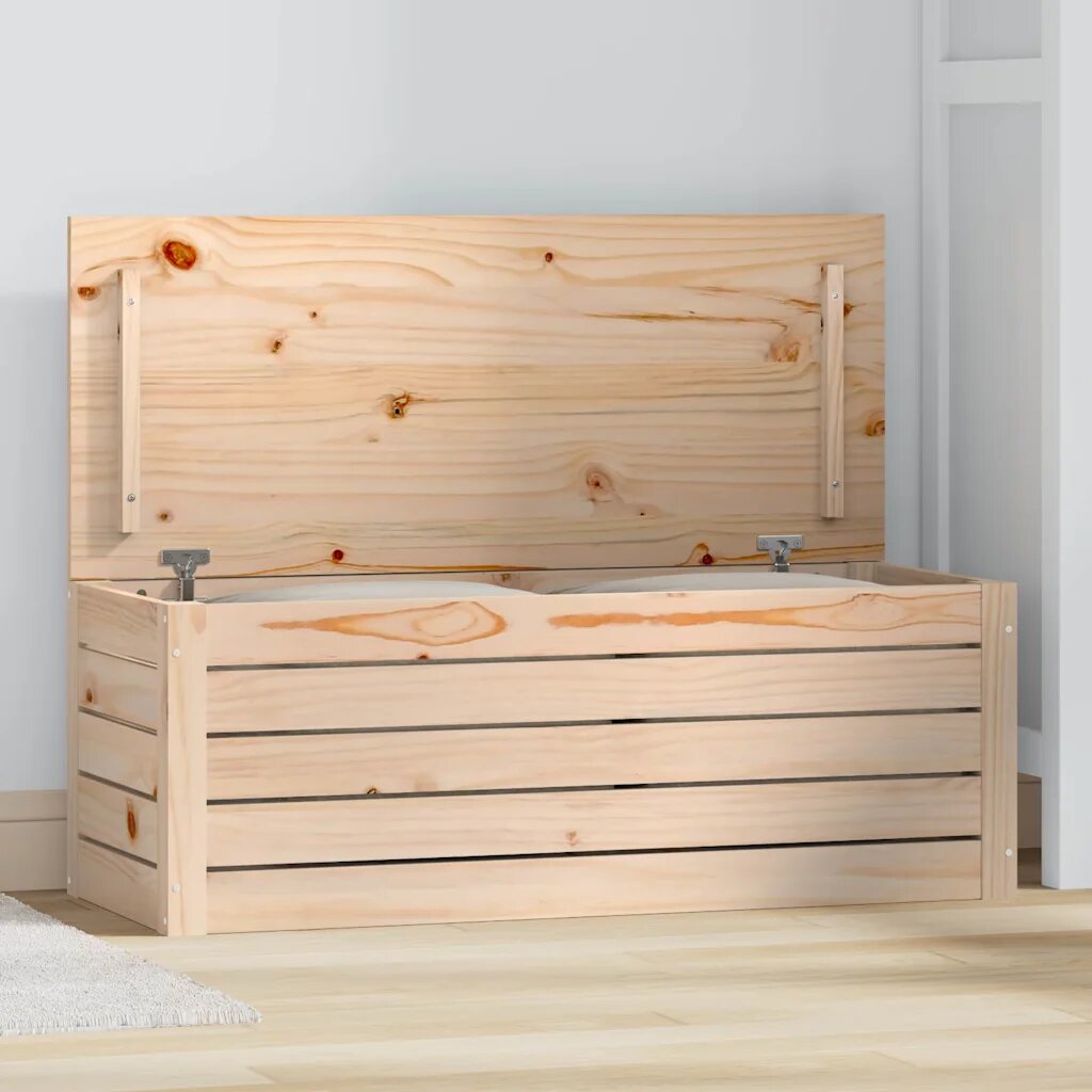 vidaXL Кутия за съхранение 89x365x33 см борово дърво масив