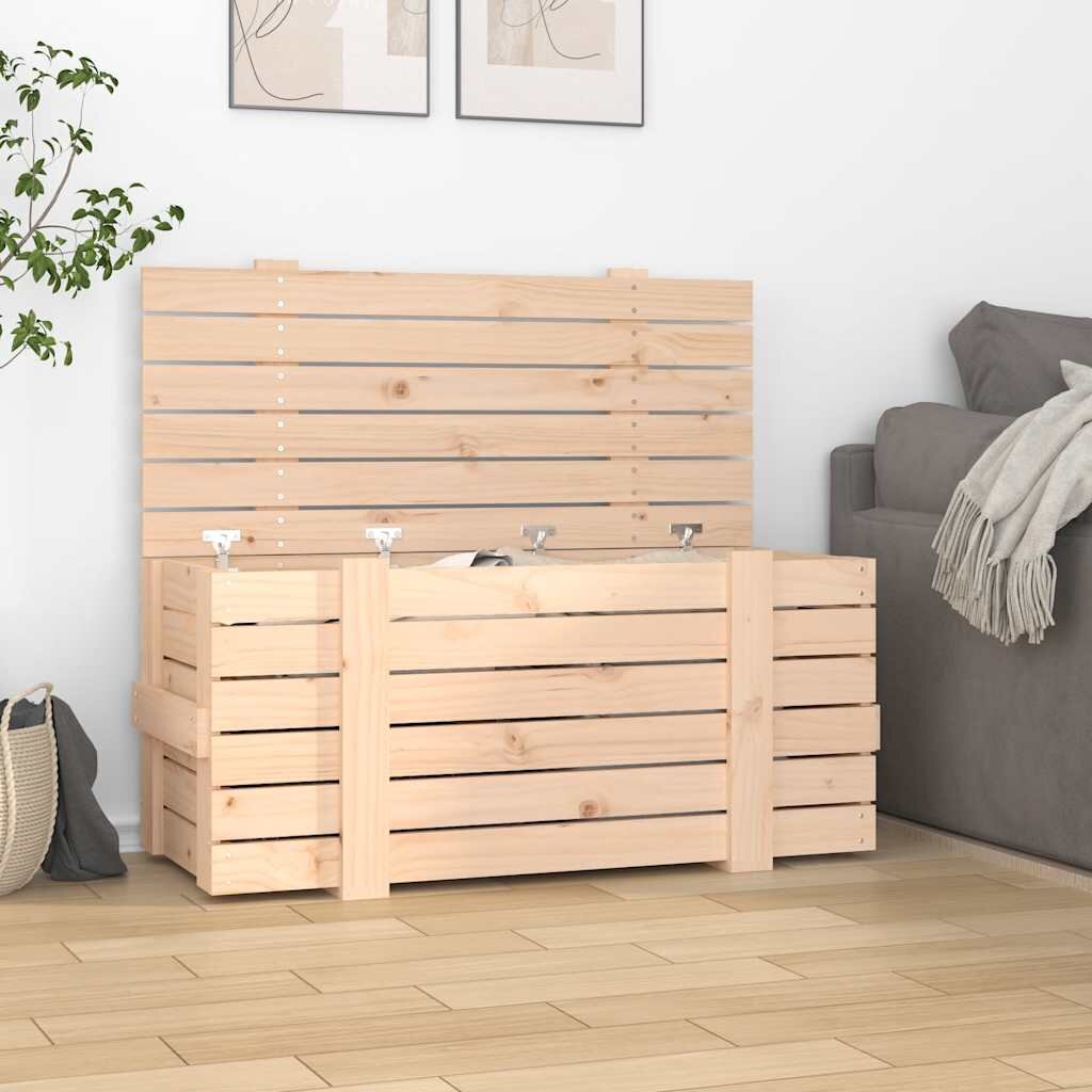 vidaXL Кутия за съхранение 91x405x42 см борово дърво масив