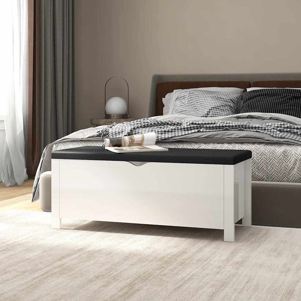 vidaXL Кутия за съхранение бял гланц 105x40x45 см инженерно дърво