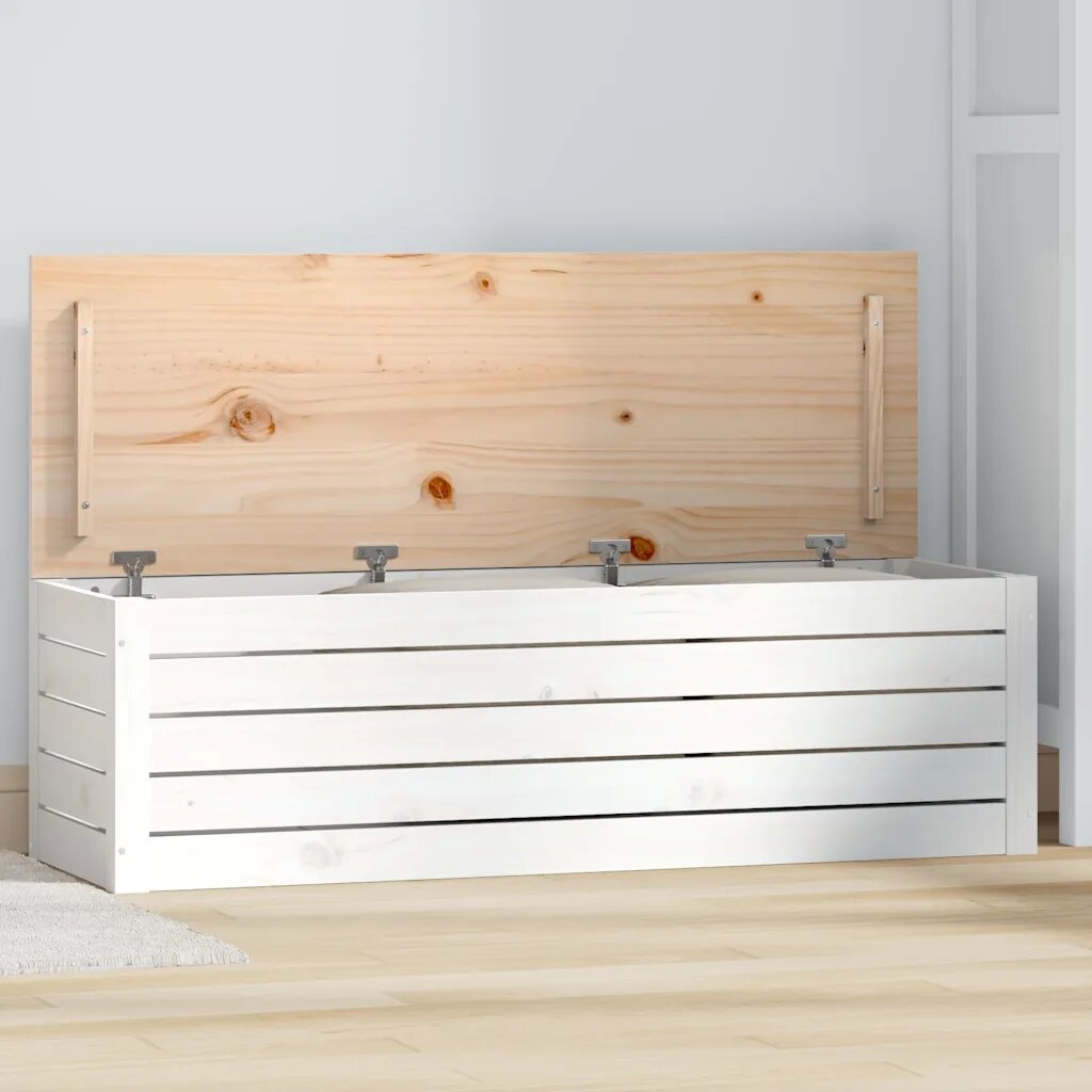 vidaXL Кутия за съхранение бяла 109x365x33 см борово дърво масив