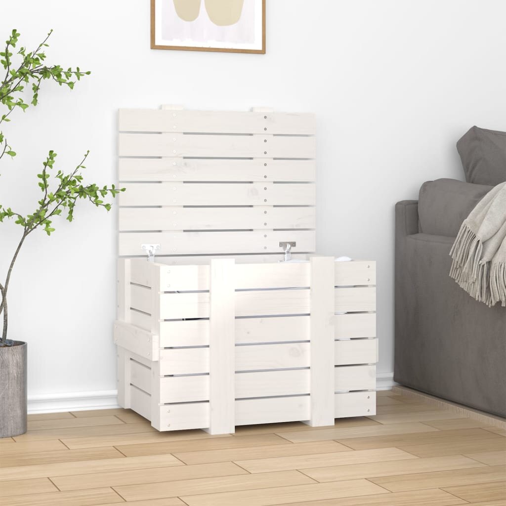 vidaXL Кутия за съхранение бяла 58x405x42 см борово дърво масив