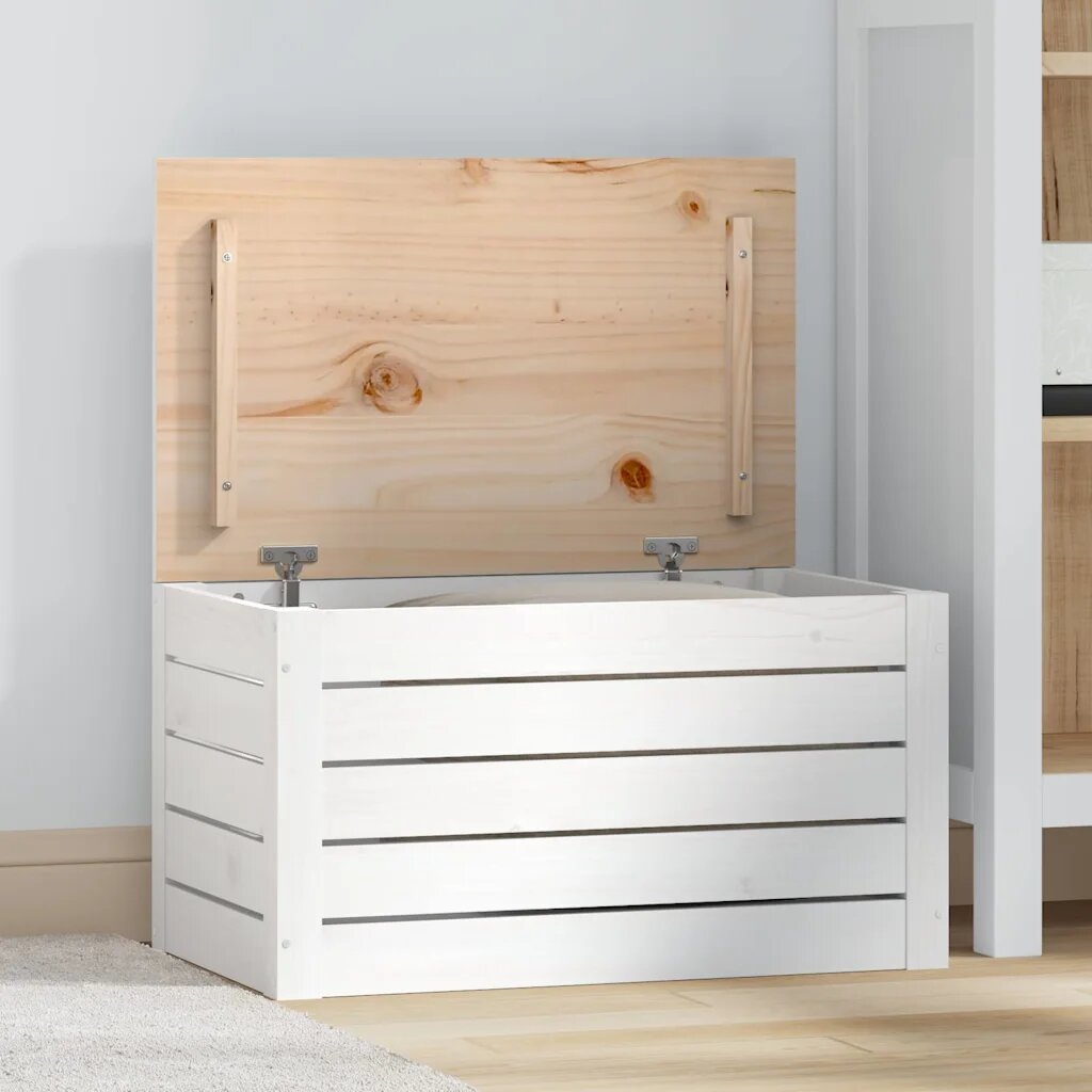 vidaXL Кутия за съхранение бяла 595x365x33 см борово дърво масив