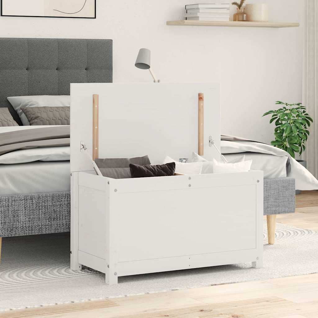 vidaXL Кутия за съхранение бяла 80x40x455 см борово дърво масив