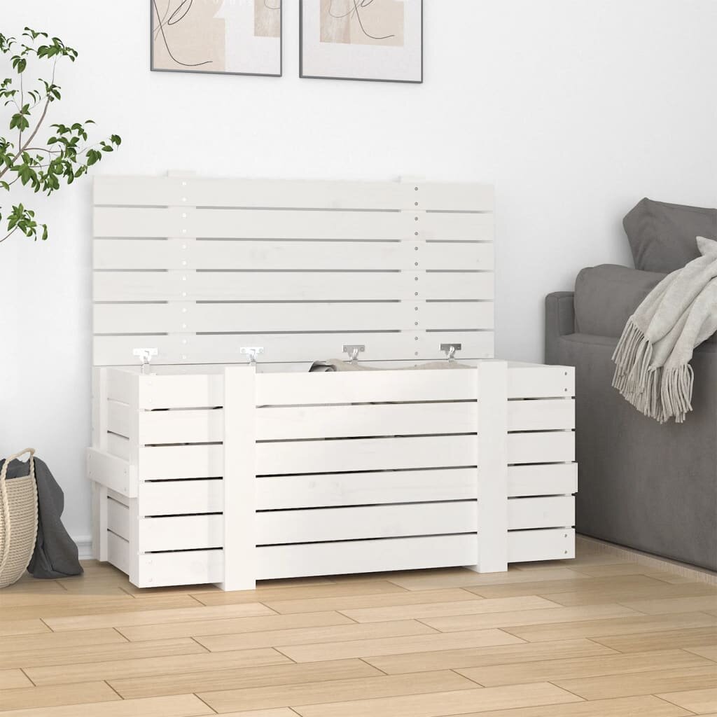 vidaXL Кутия за съхранение бяла 91x405x42 см борово дърво масив