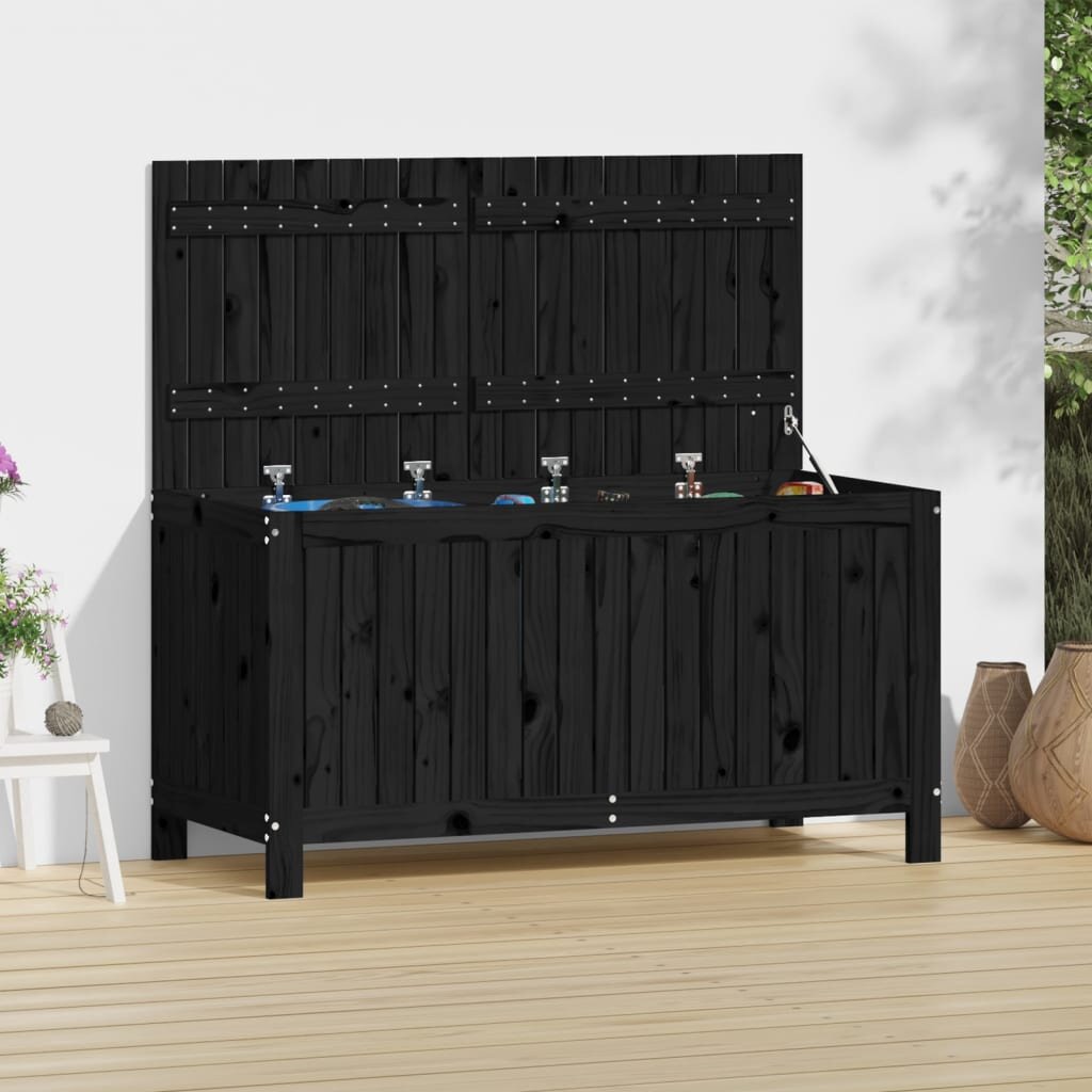 vidaXL Кутия за съхранение черна 121x55x64 см борово дърво масив