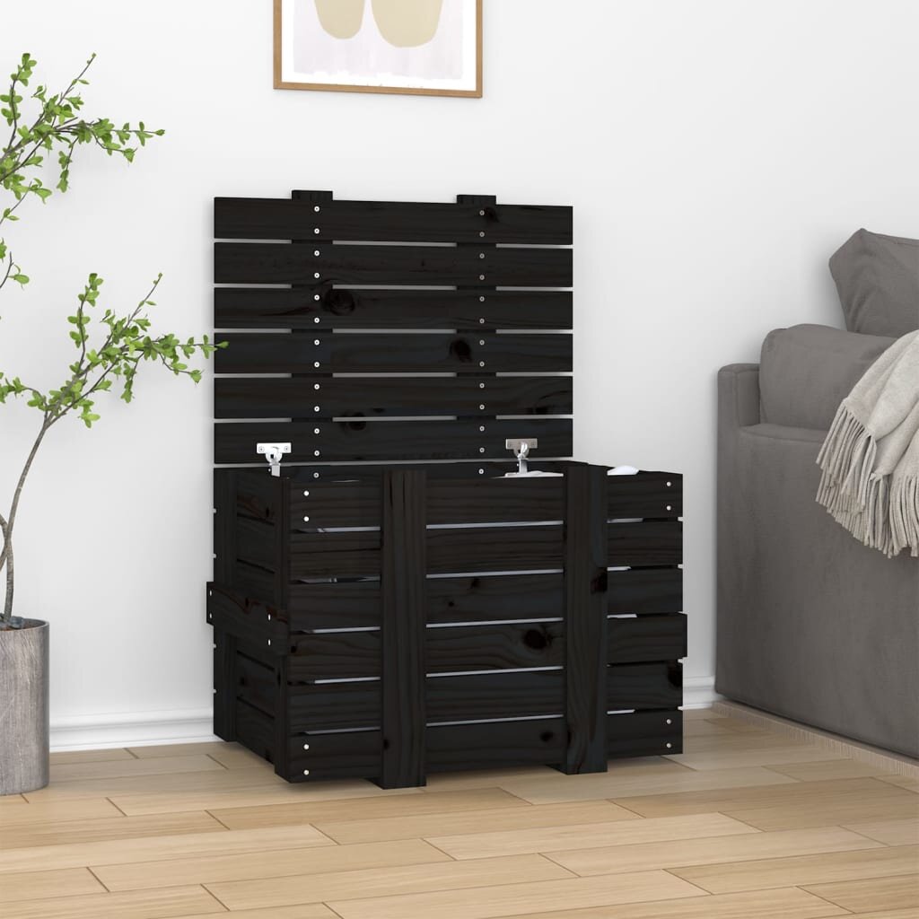 vidaXL Кутия за съхранение черна 58x405x42 см борово дърво масив