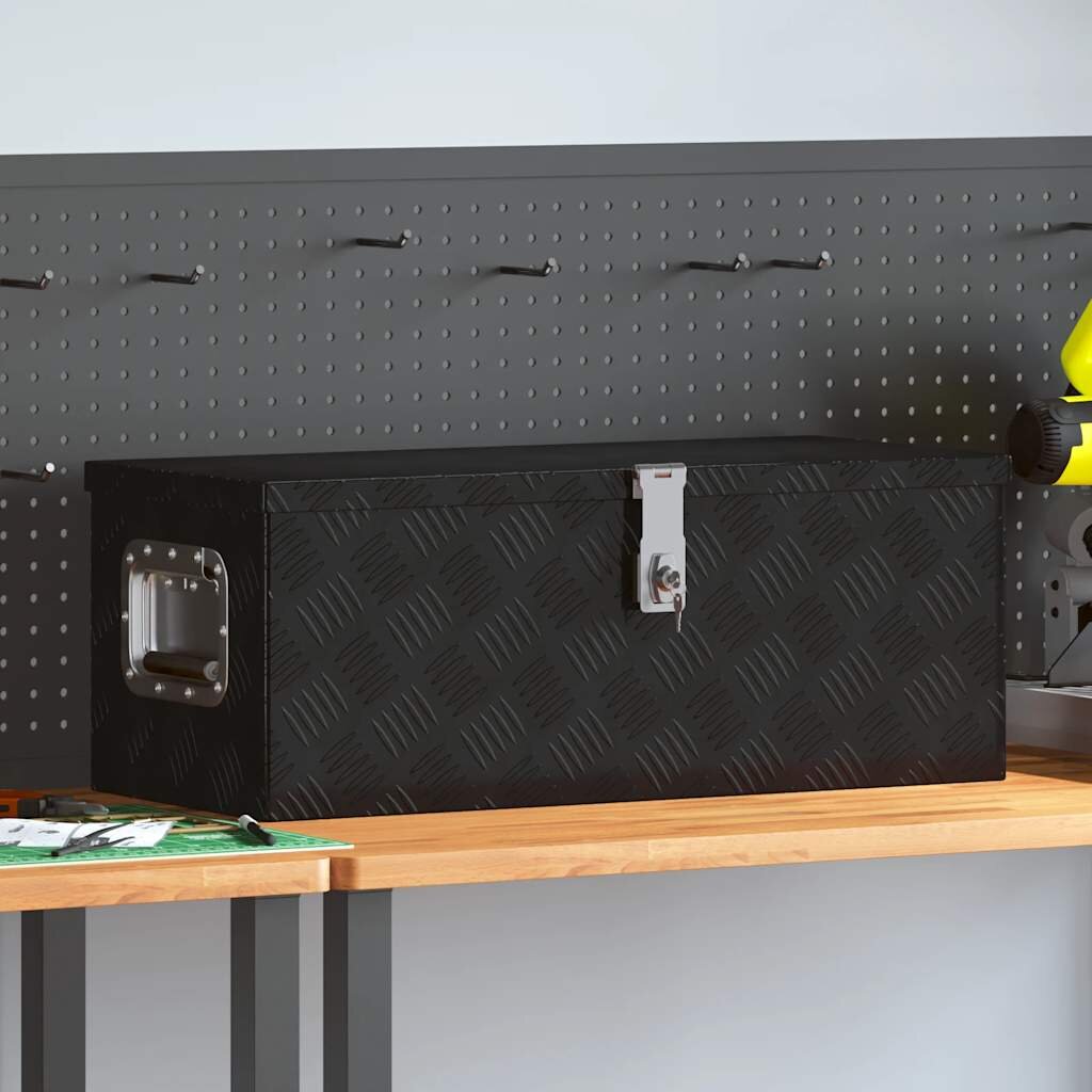 vidaXL Кутия за съхранение черна 70x31x27 см алуминий