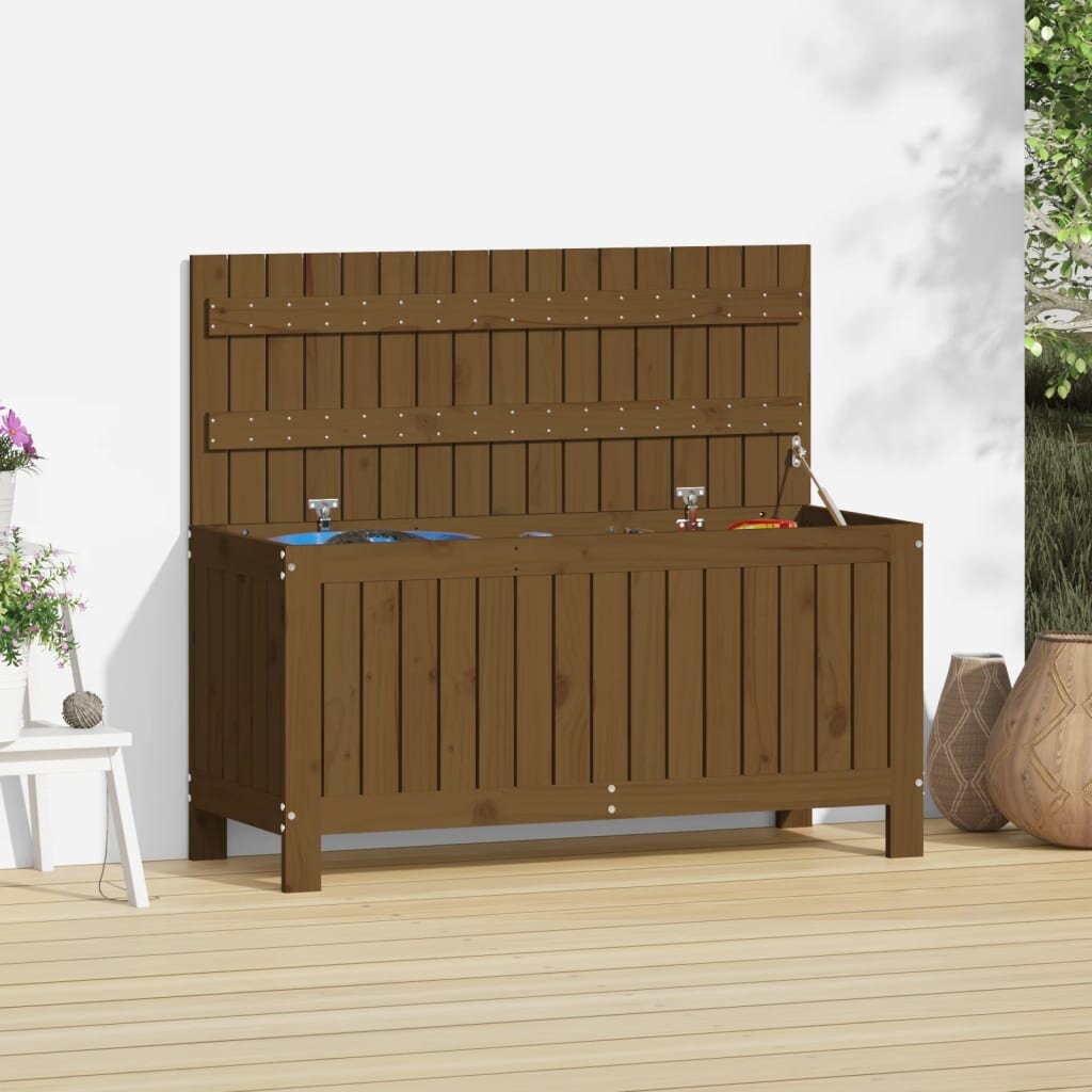 vidaXL Кутия за съхранение меденокафява 108x425x54 см бор масив