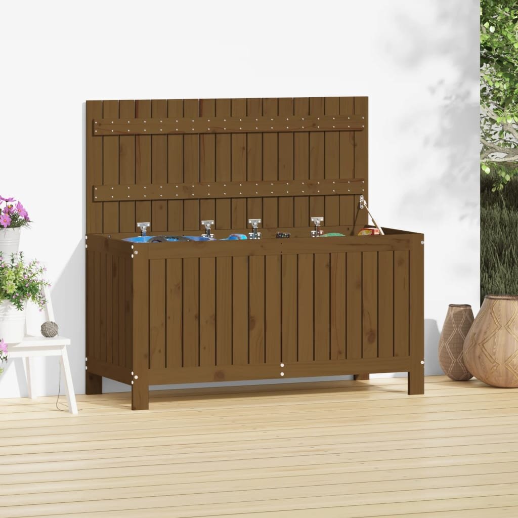 vidaXL Кутия за съхранение меденокафява 115x49x60 см бор масив