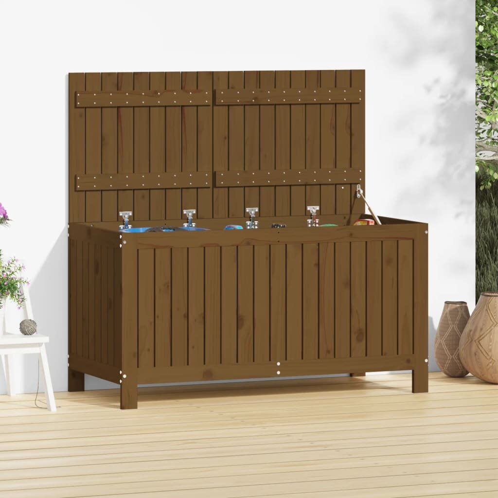 vidaXL Кутия за съхранение меденокафява 121x55x64 см бор масив