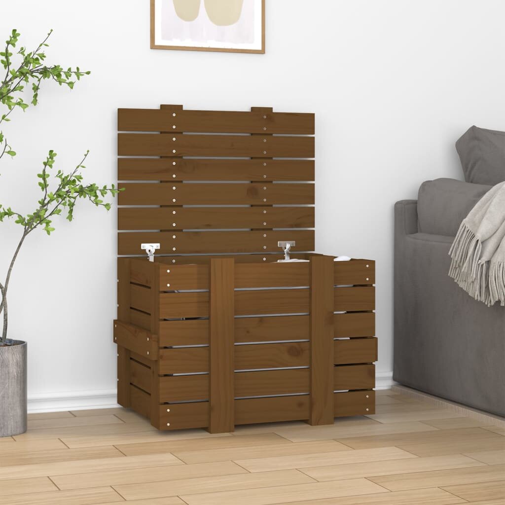 vidaXL Кутия за съхранение меденокафява 58x405x42 см бор масив