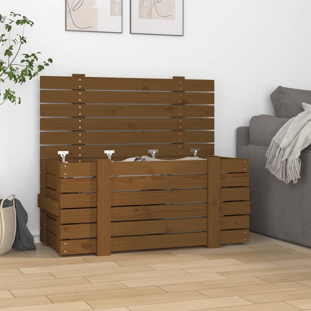 vidaXL Кутия за съхранение меденокафява 91x405x42 см бор масив