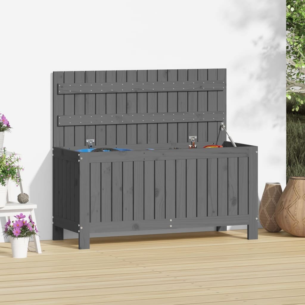 vidaXL Кутия за съхранение сива 108x425x54 см борово дърво масив