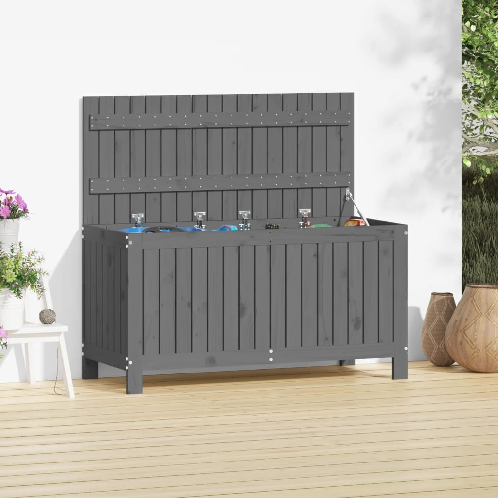 vidaXL Кутия за съхранение сива 115x49x60 см борово дърво масив
