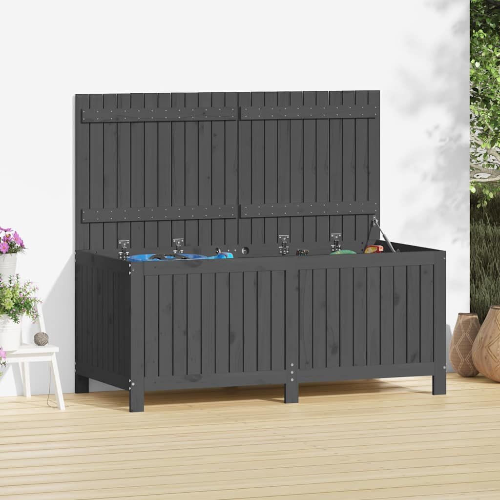 vidaXL Кутия за съхранение сива 147x68x64 см борово дърво масив