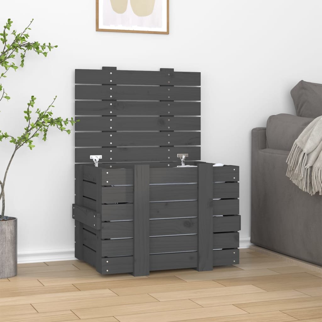 vidaXL Кутия за съхранение сива 58x405x42 см борово дърво масив